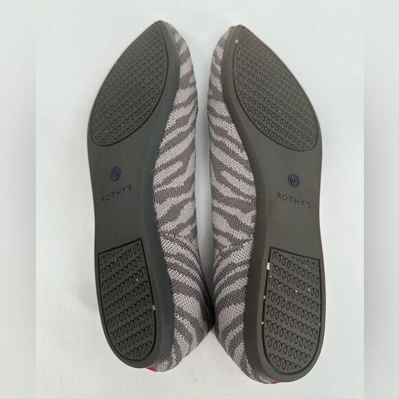 Rothy's Flat Shoes Womens Size 9.5 Gray Blue Zebra Print Pointed Toe Slip On - Picture 7 of 8